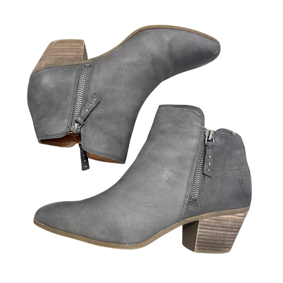 Frye Judith Double‎ Zip Ankle Boots Dark Gray Leather Size 9